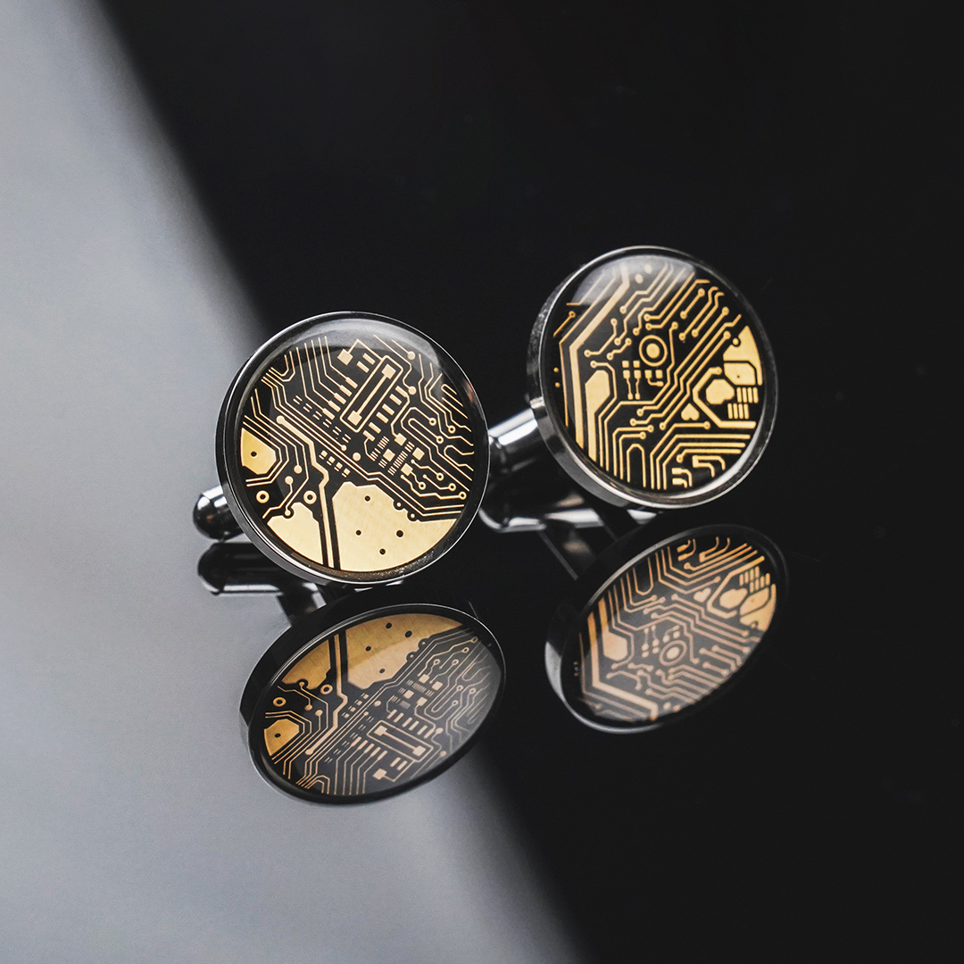 Circuit Board Cufflinks, Computer Nerd Cuff Links, Novelty Accessories for Men - Stainless Steel, Resin